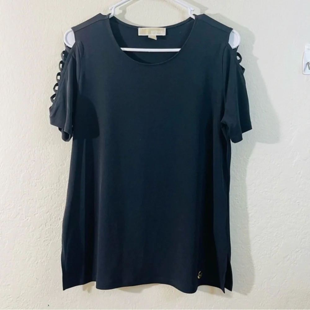 Michael Kors Black Cold Shoulder Tee Women Size Medium